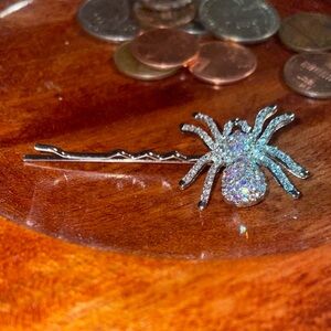 Silver rhinestone spider hairpins